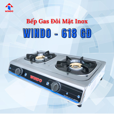 Bếp Gas Đôi WINDO - 618 Điếu Gang Đơn Mặt Inox -Bếp gas đôi 6 tấc điếu gang - Tiết kiệm gas- Hàng chính hãng
