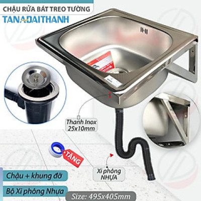 Bộ Chậu Rửa Chén Bát Treo Tường Inox TÂN Á ĐẠI THÀNH Kèm Vòi Lạnh - Mua đủ bộ Tặng dây cấp, keo lụa, đầu nối ống xả