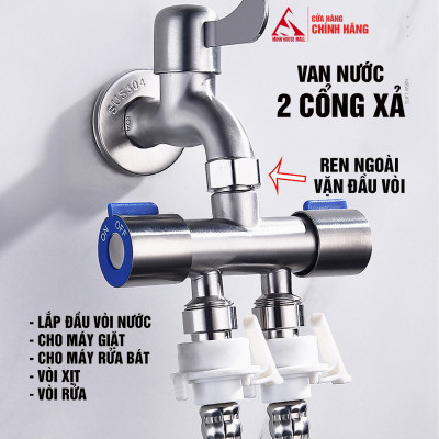 Van nước KG45 2cổng xả có khóa riêng biệt dạng vòi chia nước, đường kính van 20mm, chất liệu inox304 - Hàng chính hãng