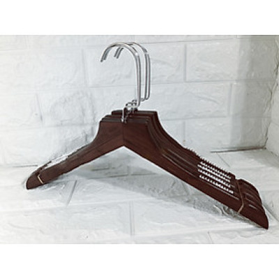 10 Móc Gỗ Nâu Treo Quần Áo Có Vai Đệm 38cm