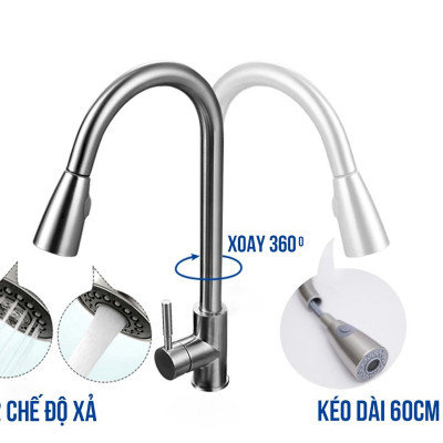 Chậu rửa bát inox304 bán nguyệt 5li chống xước 7546 Valenza, vòi rửa bát rút dây nóng lạnh 01, bộ xả 18cm, khay inox, rổ inox lỗ, bình rửa bát, rửa ly cốc