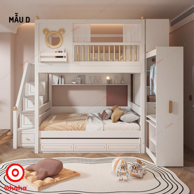 [Miễn phí lắp đặt & vận chuyển] Giường tầng trẻ em thông minh cao cấp 3 tầng Ohaha có tủ quần áo Ohaha - GTCC027