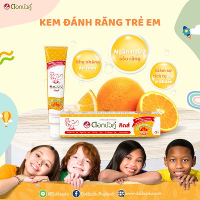 Kem đánh răng thảo dược Dokbuaku cho bé vị cam chống sâu răng - 35g/Tuýp
