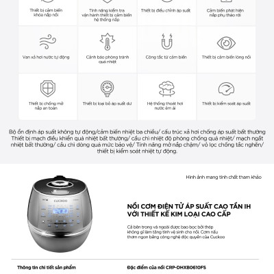 Nồi cơm điện tử áp suất cao tần Cuckoo 1.08 lít CRP-DHXB0610FS màu bạc- hàng nội địa ngôn ngữ tiếng Hàn - Hàng chính hãng Cuckoovina