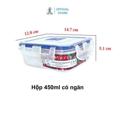 Bộ 2 Hộp Đựng Thực Phẩm Việt Son ( 800ml x 450ml) Nắp Khóa 4 Cạnh Kín Hơi