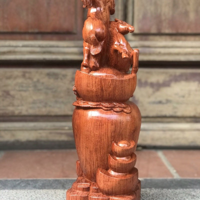 Tượng con ngựa song mã uyên ương bằng gỗ hương đá kt cao 50×22×15cm