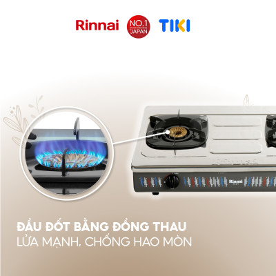 Bếp gas dương Rinnai RV-377(S)N mặt bếp inox và kiềng bếp men - Hàng chính hãng.