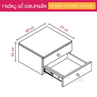Tủ đầu giường bằng gỗ kết cấu chắc chắn SMLIFE Naomi