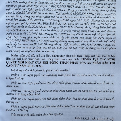 Sách Tuyển Tập Các Nghị Quyết Mới Nhất Của Hội Đồng Thẩm Phán Tòa Án Nhân Dân Tối Cao từ năm 2016 - 2024 (V2424D)