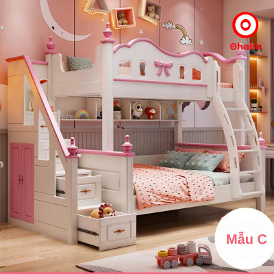 [Miễn phí lắp đặt & vận chuyển] Giường tầng trẻ em thông minh cao cấp 3 tầng có cầu trượt Ohaha - GTCC032