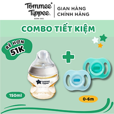 COMBO Ty Ngậm Silicon Siêu Nhẹ Tommee Tippee Ultra Light 0-6m & Bình Sữa PPSU Ty Siêu Mềm Tự Nhiên Tommee Tippee 150ml