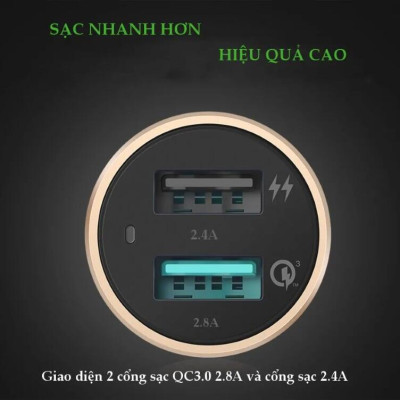 Ugreen UG30514CD130TK 48W màu Vàng Bộ sạc ô tô 2 cổng USB 2.4A + QC 3.0 - HÀNG CHÍNH HÃNG