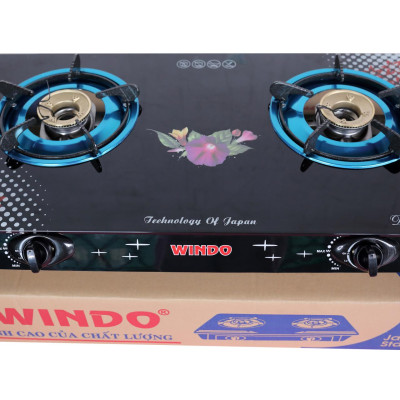 Bếp Ga Đôi WINDO - WD717- Mặt Kiếng Cường Lực Đầu Đốt Đồng Khung Inox Bền Bỉ (Hoa Văn Ngẫu Nhiên)-Hàng Chính Hãng