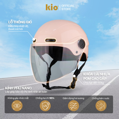 Mũ Bảo Hiểm Nửa Đầu Kio SafeStyle Go KN02KD, Kính Dài Phủ Nano Chống Tia UV, Lớp Lót Kháng Khuẩn
