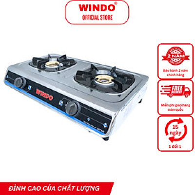 Bếp Gas Đôi WINDO - 618 Điếu Gang Đơn Mặt Inox -Bếp gas đôi 6 tấc điếu gang - Tiết kiệm gas- Hàng chính hãng