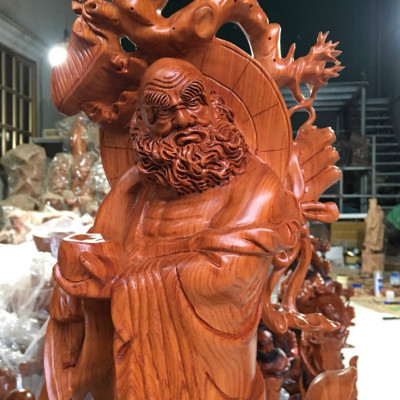 Tượng đạt ma sư tổ bằng gỗ hương đá kt cao 80×25×15cm