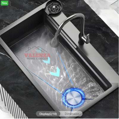 Chậu rửa bát inox304 chống xước 7546 nano đen dày 3li, vòi rửa bát nóng lạnh rút dây nano, bộ xả, khay inox, dụng cụ rửa ly cốc, bình rửa bát