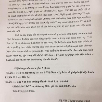 Tích tụ, tập trung đất đai ở Việt Nam- Lý luận và pháp luật hiện hành- Luật đất đai và văn bản hướng dẫn thi hành 2020