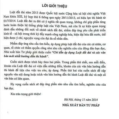 Chỉ Dẫn Áp Dụng Luật Đất Đai Và Các Văn Bản Hướng Dân Thi Hành