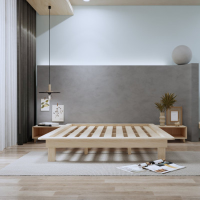 Giường ngủ gỗ CT13 Tundo màu vàng nâu 