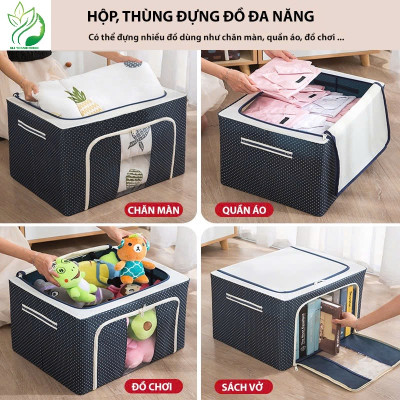 Tủ Vải Đựng Đồ Khung Thép Chịu Lực, Túi Đựng Chăn Màn Quần Áo, Sách Vở, Gấu bông, đồ chơi cho bé Tiện Lợi Size lớn 66L, Hộp túi vải đựng quần áo STEEL CABINET