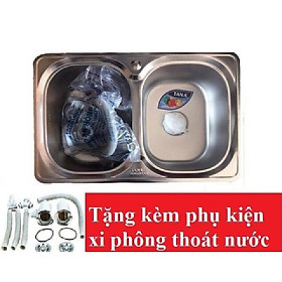 Chậu rửa bát Inox Tân Á xuất khẩu 2 ngăn (không có bàn) - đã đủ phụ kiện thoát nước