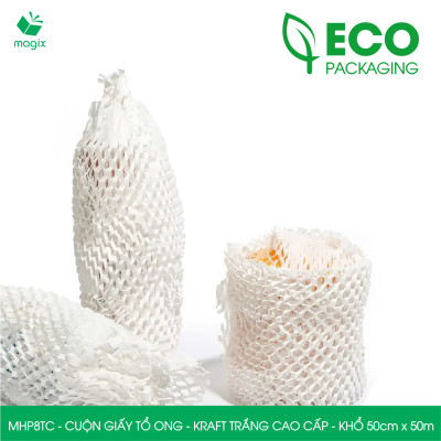 MHP8TC - 50cm x 50m - Cuộn giấy tổ ong chống sốc - Kraft trắng Cao Cấp - Giấy gói hàng, gói quà
