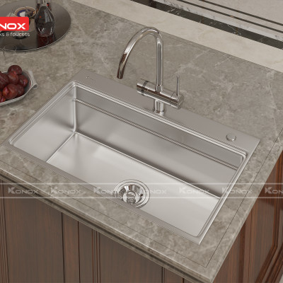 Vòi rửa bát 3 đường nước Konox, Model Trim-Water Black, 3 phiên bản màu, Bề mặt mạ PVD mạ vân đá, Lõi đồng tiêu chuẩn CW617N, Linh kiện phụ trợ dòng chảy nhập khẩu châu Âu, Bảo hành chính hãng 5 năm, Hàng chính hãng