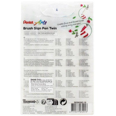 Bộ 18 Bút Lông Màu Nước 2 Đầu - Brush Sign Pen Twin - Pentel Art SESW30C-18E