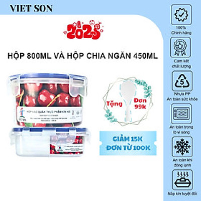 Bộ 2 Hộp Đựng Thực Phẩm Việt Son ( 800ml x 450ml) Nắp Khóa 4 Cạnh Kín Hơi