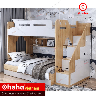 [ Miễn phí vận chuyển và lắp đặt tại TP.HCM] Giường tầng thông minh hiện đại Ohaha kèm hệ tủ mở bên hông - GTHĐ021