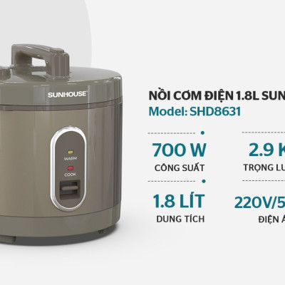 Nồi Cơm Điện 1.8L SUNHOUSE SHD8631 - Hàng Chính Hãng