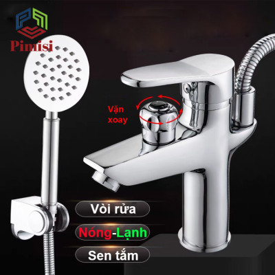 Vòi Chậu Liền Sen Pimisi PVS-108C Nóng Lanh (Lavabo 1 Lỗ) - Sáng Bóng, Cho Nhà Tắm | Chính Hãng