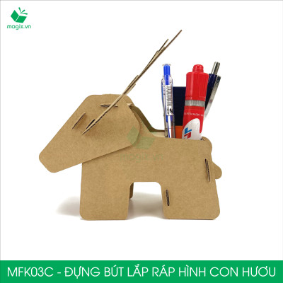MFK03C - Đựng bút lắp ráp hình con hươu, đồ đựng bút hình thú bằng giấy carton siêu cứng