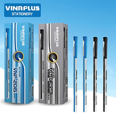 Hộp 20 chiếc bút bi nến Vinaplus VNP-2015 ngòi 0,7mm 2 màu mực xanh đen cho văn phòng, học sinh, sinh viên