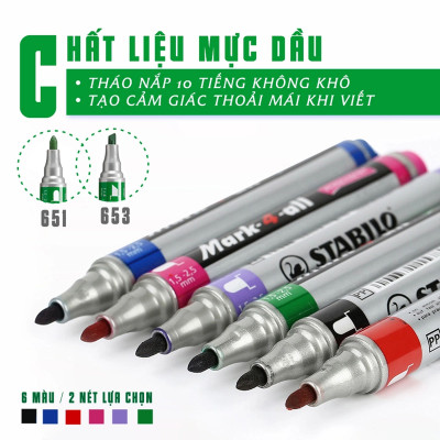 Hộp bút lông dầu STABILO Mark-4-all PERMANENT - Đầu tròn - Đen