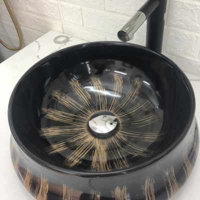 Chậu LAVABO Tròn Đen Ánh Vàng GRVL04