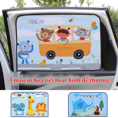 Màn rèm che nắng hít nam châm dán cửa ô tô xe hơi, rèm vải dầy 2 lớp cản sáng mẫu hoạt hình dễ thương - Hàng chính hãng