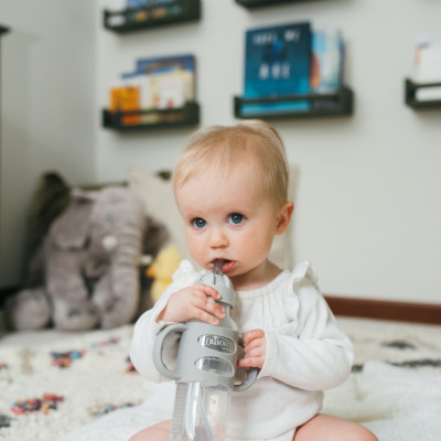 Bình sữa chuyển tiếp, có ống hút silicone và hai tay cầm, cổ thường, nhựa PP, 250ml