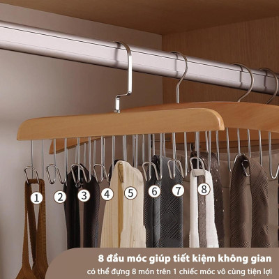 Móc Gỗ Treo Đồ Lót Áo Ngực Áo 2 Dây Bra Gosashi Giá Treo 8 Mắc Bằng Gỗ Treo Áo Lót Cà Vạt Thắt Lưng Túi Xách Gọn Gàng