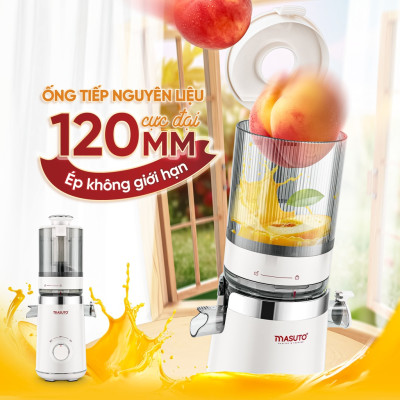 Máy ép chậm Masuto MS Fresh công suất 150W ống tiếp nguyên liệu cực lớn 120mm ép kiệt bã giữ trọn dưỡng chất - Hàng chính hãng