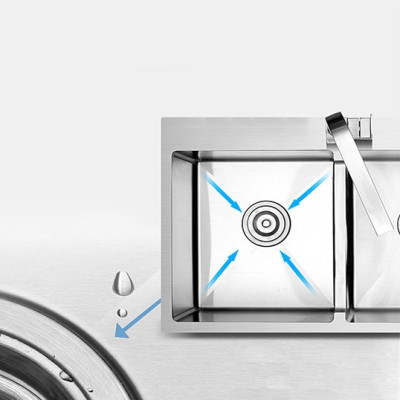 Combo chậu rửa chén bát inox 8245 hai hố cân, vòi rửa bát nóng lạnh Vuông, bình xà phòng, rá inox gác chậu