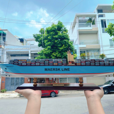 Mô Hình Thuyền Gỗ Trang Trí, tàu container, Thuyền Thương Mại EMMA MAERSK, thuyền chở hàng, hàng chính hãng