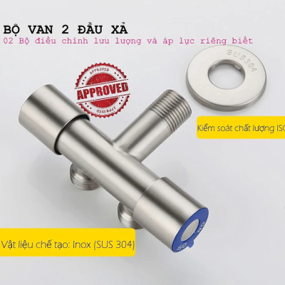 Van nước KG45 2cổng xả có khóa riêng biệt dạng vòi chia nước, đường kính van 20mm, chất liệu inox304 - Hàng chính hãng