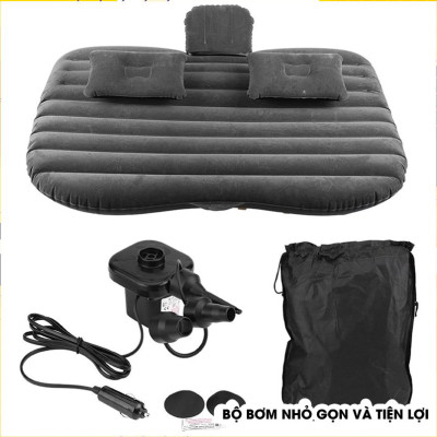 Giường nệm hơi ô tô xe hơi cao cấp dày loại 1 mặt nhung thoáng mát đế rời đi kèm bơm điện và bộ gối - Đen