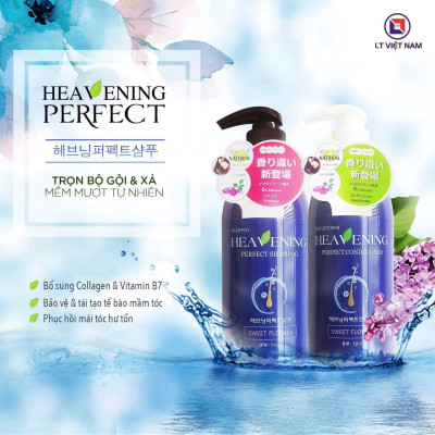 Bộ 01 Dầu Gội & 01 Dầu Xả chăm sóc tóc cao cấp, suôn mượt + 01 Sữa tắm dưỡng ẩm, làm trắng da toàn thân Hàn Quốc Heavening Perfect 750ml - Nhập khẩu Hàn Quốc