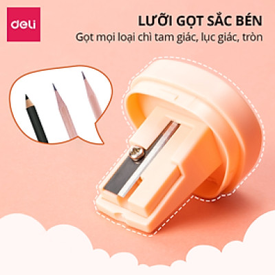 Gọt bút chì, chuốt bút chì Deli mini học sinh văn phòng nhỏ gọn, tiện lợi, dễ thương - Lưỡi thép không gỉ, sắc bén