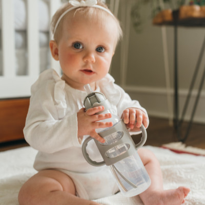 Bình sữa chuyển tiếp, có ống hút silicone và hai tay cầm, cổ thường, nhựa PP, 250ml