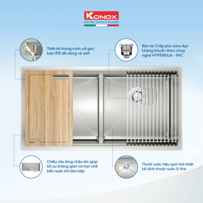 Chậu rửa chén bát inox 304 Konox KN8745DUB