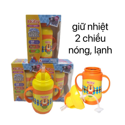 [ 10222-Nuby ] Bình uống nước giữ nhiệt bằng Inox, ống hút 360 độ, 2 chiều nóng lạnh, dung tích 220ml